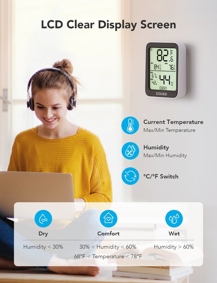 Govee Bluetooth Thermometer Hygrometer with Screen - Smart Sensor - Govee - Zenox