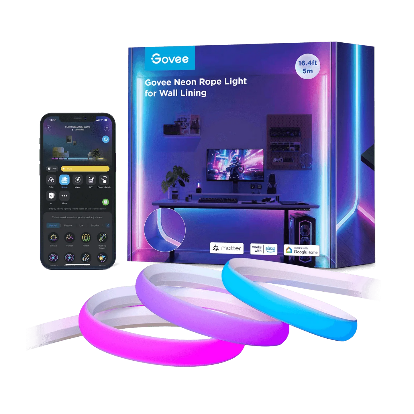 Govee Neon Rope Light for Wall Lining - 5m - Smart Lightstrip - Govee - Zenox