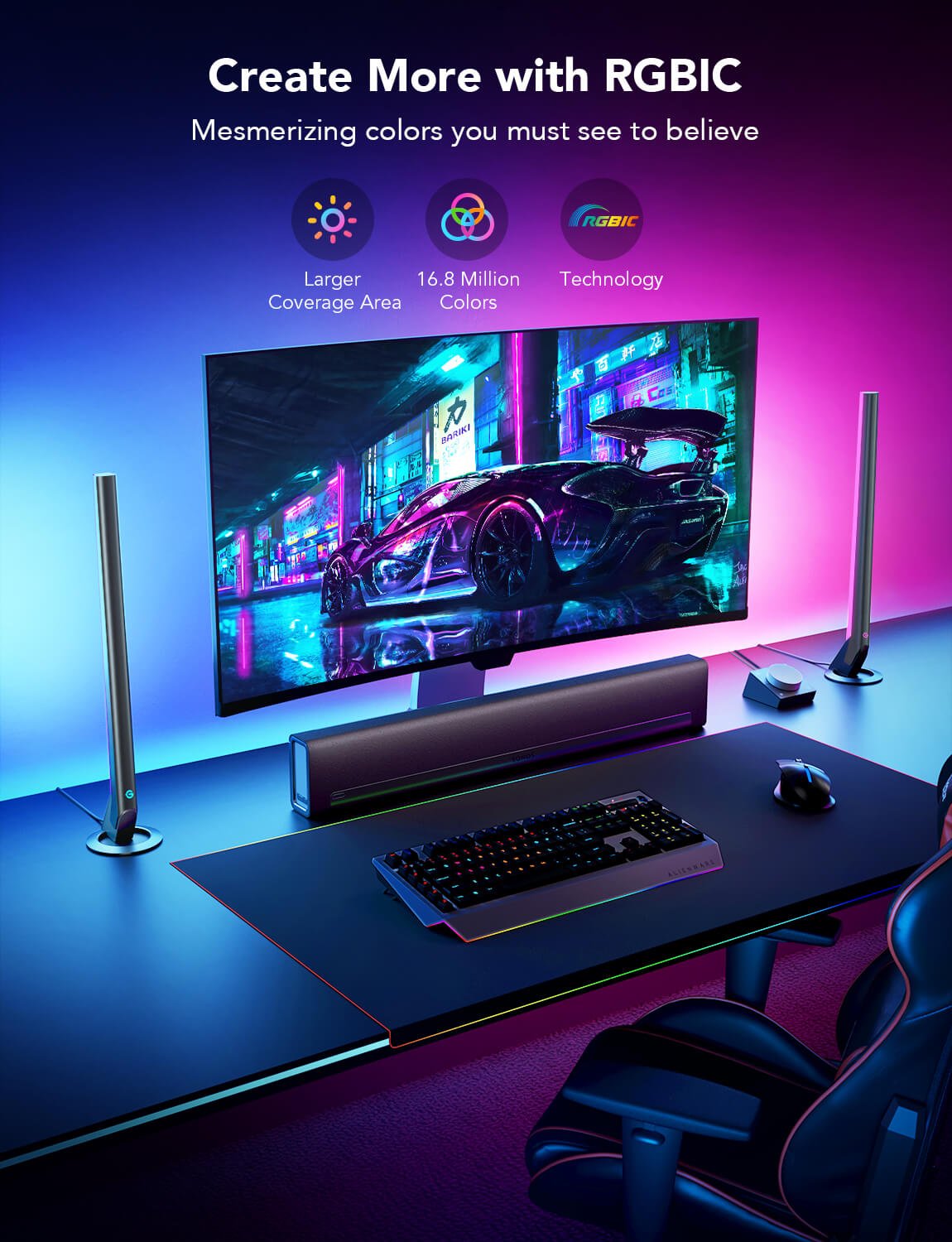 Govee RGBIC Gaming Light Bars with Control Box - Smart TV & Monitor Light - Govee - Zenox
