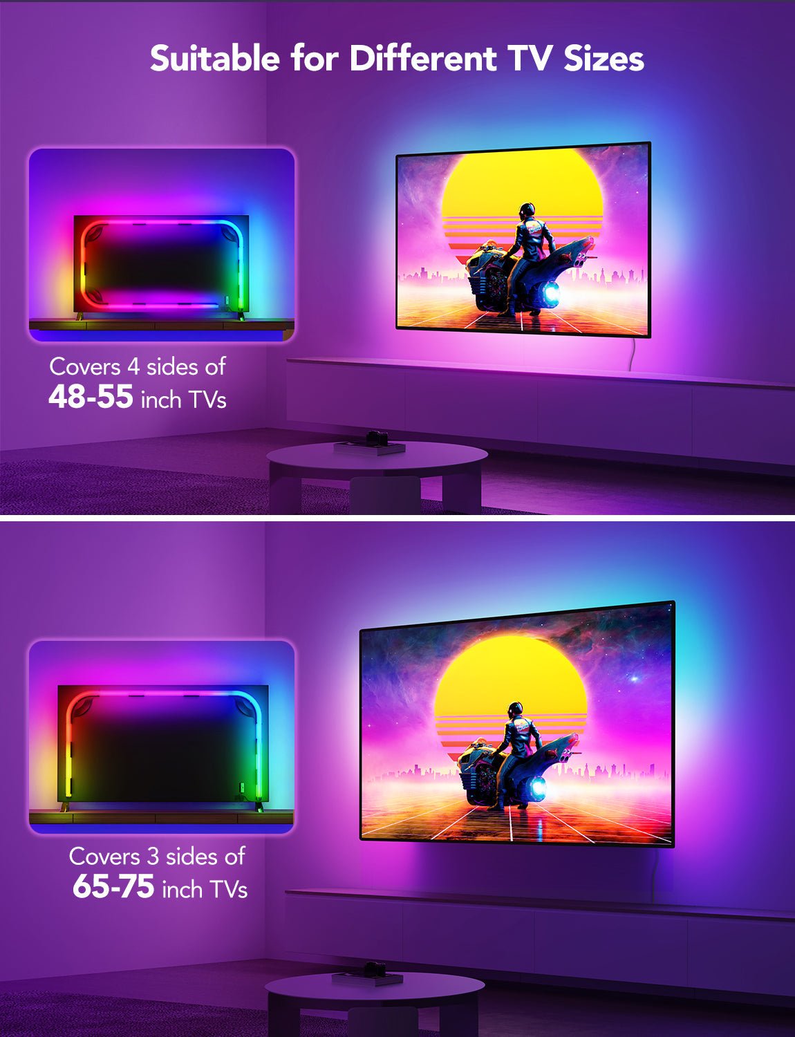 Govee RGBIC Neon TV Backlight LED Strip Light (For 48" - 55" (Four Sides), 65" - 75" (Three Sides)) - Smart TV & Monitor Light - Govee - Zenox