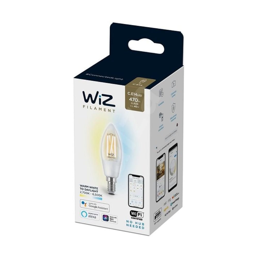 WiZ Tunable White 40W C35 E14 Wi - Fi Smart Dimmable LED Filament Bulb - Smart Bulb - WiZ - Zenox