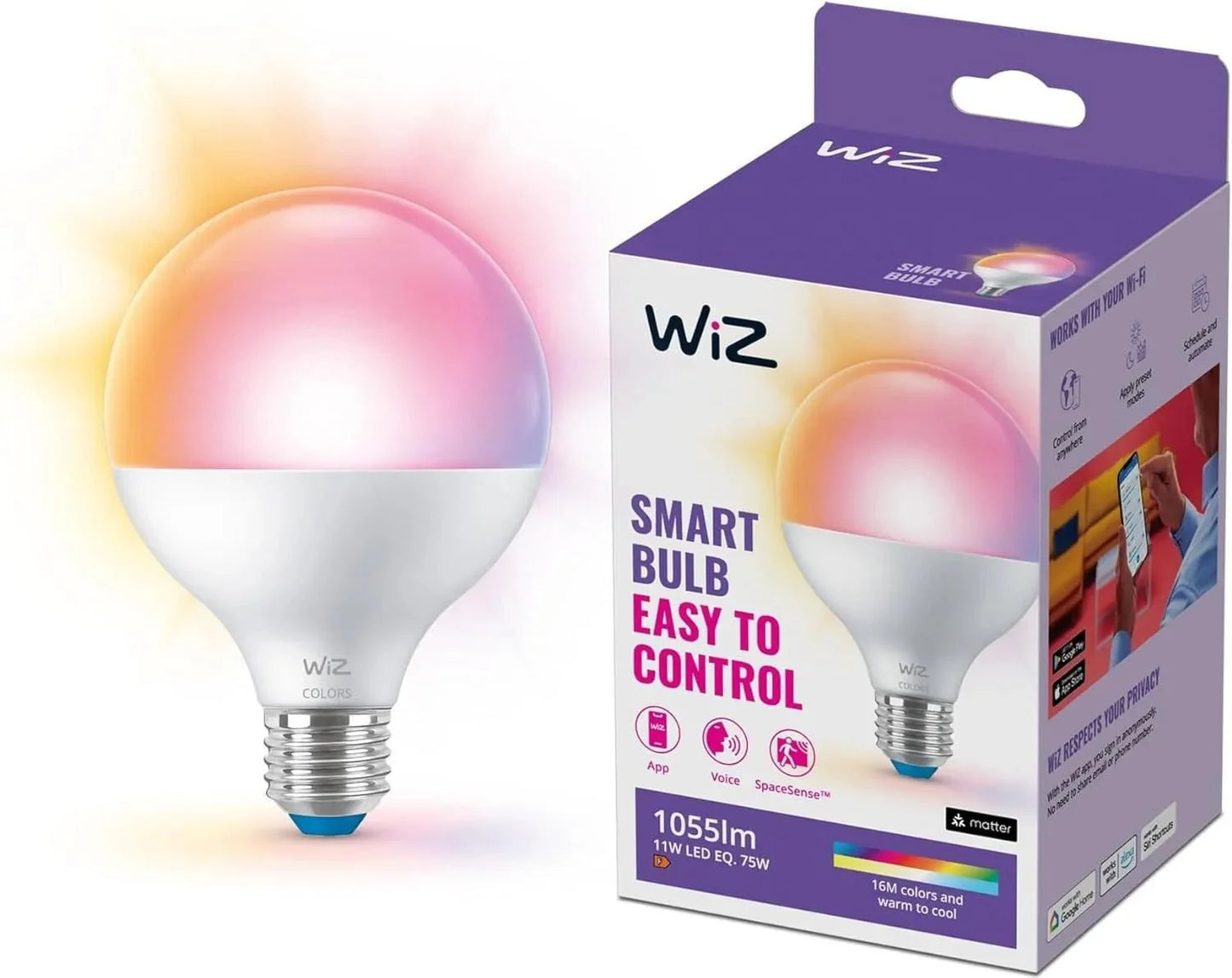 WiZ Wi - Fi BLE 75W G95 E27 922 - 65 RGB 1PF/6 - Smart Bulb - WiZ - Zenox