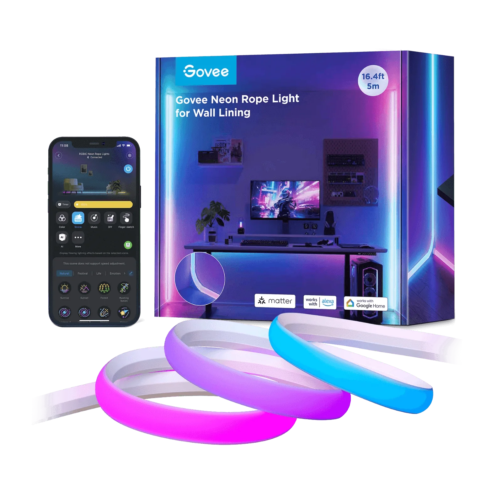 Govee Neon Rope Light for Wall Lining - 5m - Smart Lightstrip - Govee - Zenox